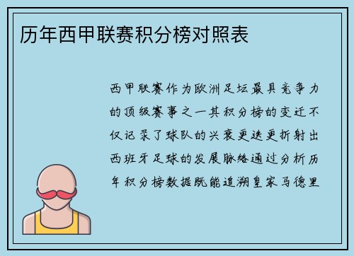 历年西甲联赛积分榜对照表